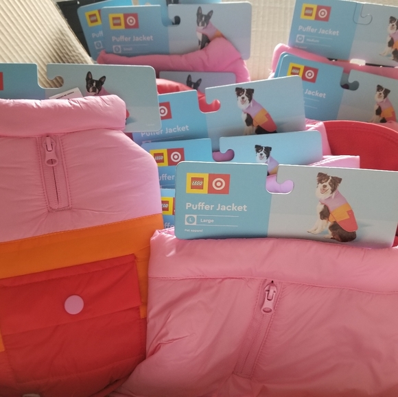 [2 for $15] NWT Red/Orange/Pink Colorblock Lego Pet Puffer Vests for Dogs & Cats - Picture 5 of 8